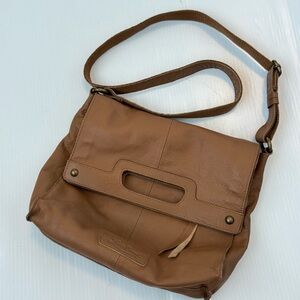 Lucky Brand Tan Crossbody Bag foldover magnet cognac piecetrain leather